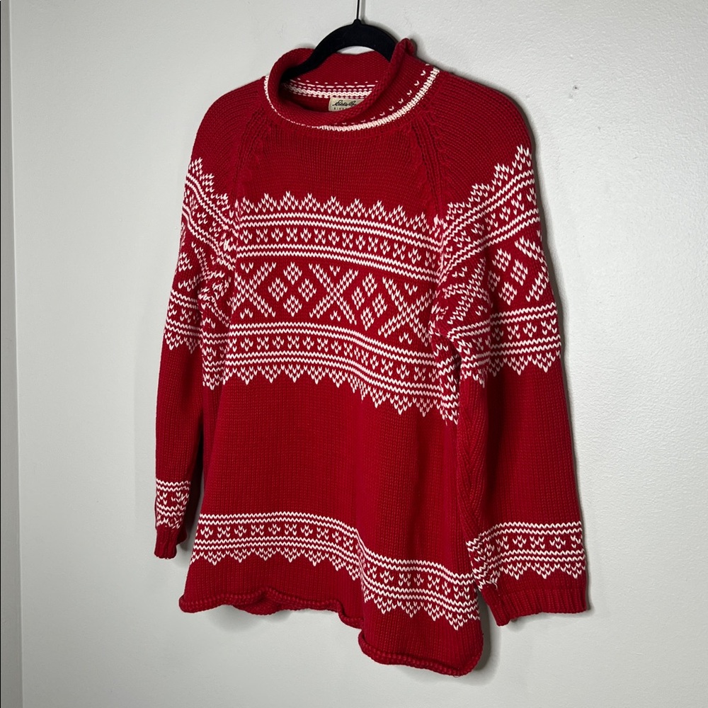 Vintage Eddie Bauer 100% Cotton Nordic Red and White Sweater size Small - Picture 3 of 11